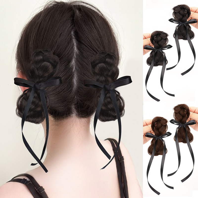 น ่ ารักหัวบอลวิกผม Duckbill คลิปริบบิ ้ นโบว ์ Braid วิกผมอุปกรณ ์ เสริมสาวร ้ อน Braid Hair Extensions