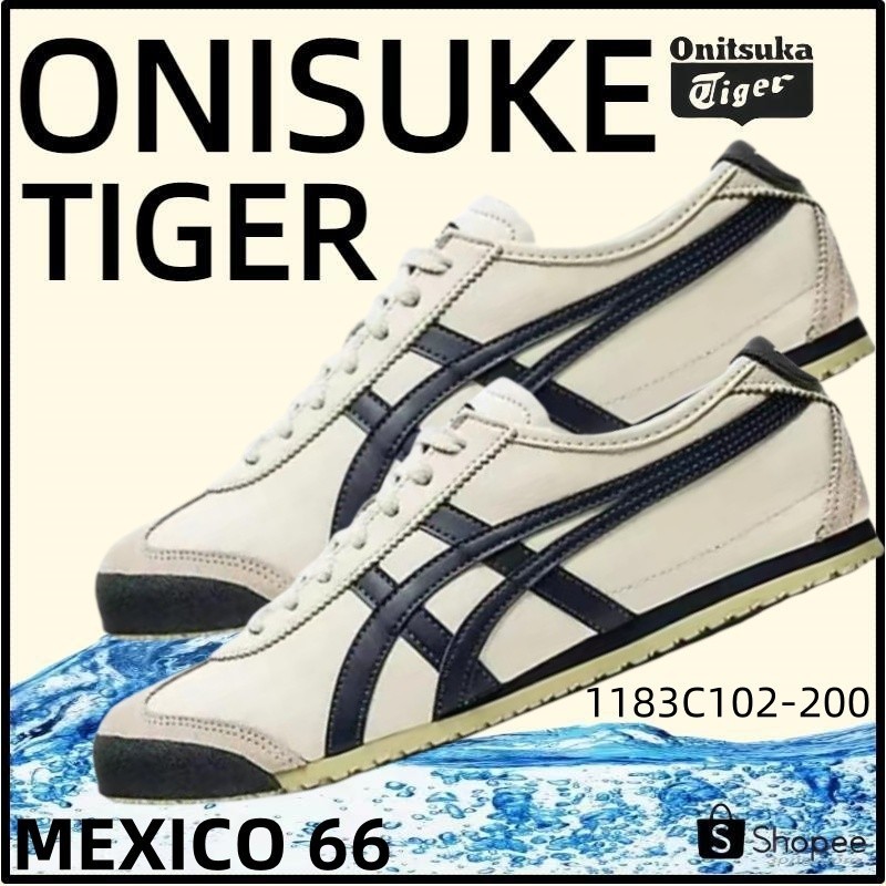 【ของแท้ 100%】Onitsuka Tiger Mexico 66 โอนิซึกะไทเกอร์ รองเท้าลําลอง White/Black 1183C102-200 Low Top Unisex Sneakers