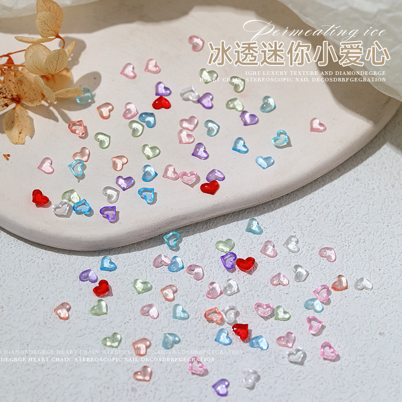 50 ชิ ้ นมินิรักเล ็ บเครื ่ องประดับเล ็ บสุทธิสีแดงระเบิดกระพริบสามมิติแบนเรซิ ่ นพีชเล ็ บตกแต ่ ง