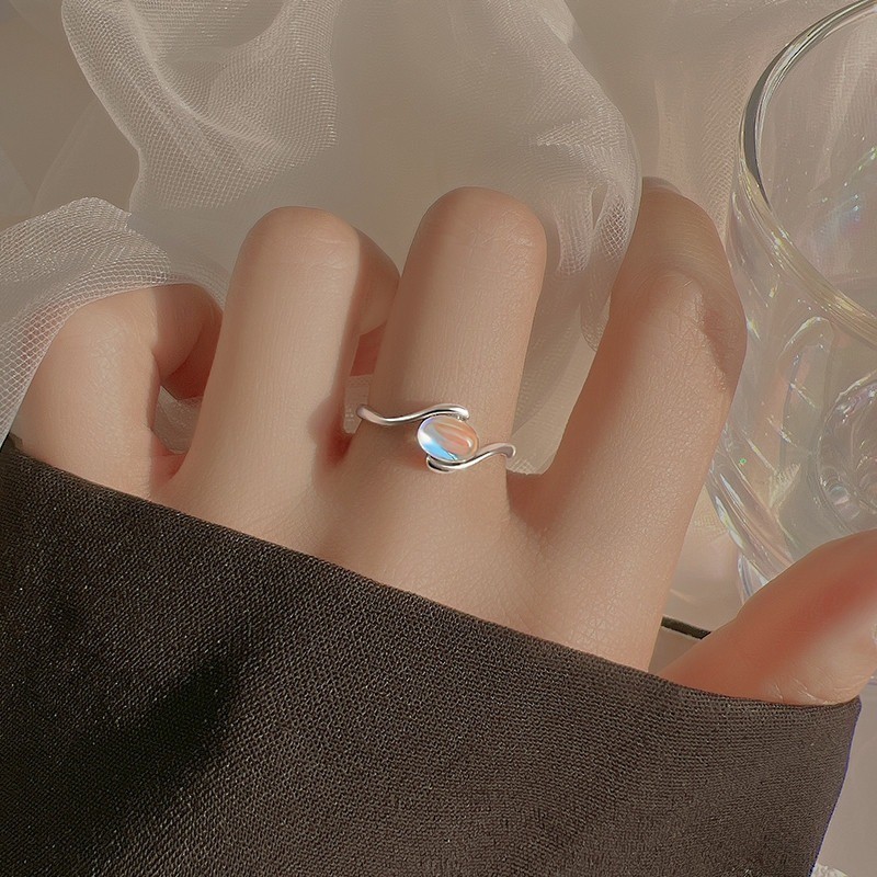 925 Silver Moonstone เปิดแหวนหญิงความรู ้ สึกสูงแฟชั ่ นบุคลิกภาพที ่ มีสีสันแหวนอุปกรณ ์ เสริมสําหรับของขวัญวันเกิดขายส ่ ง