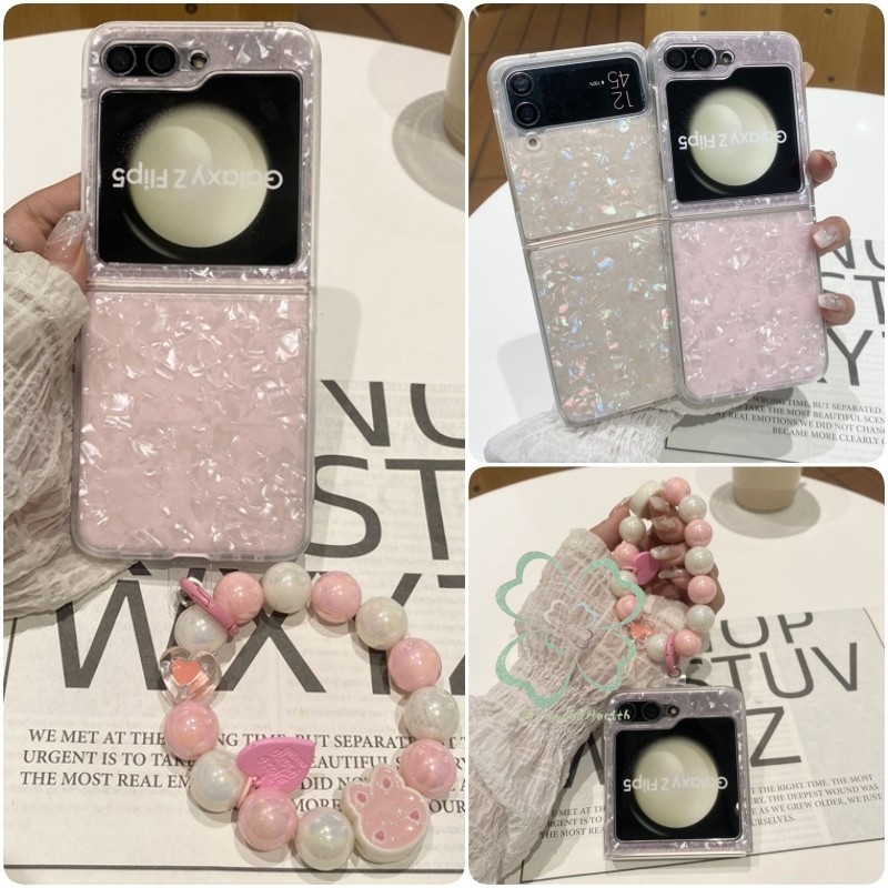 SAMSUNG รูปแบบเชลล์ฮาร์ดพีซีกรณีปลอกsamsung Galaxy Z Flip6 Z Flip 5 Z Flip 4 Z Flip 3สร้อยข้อมือพร้อมสายรัดข้อมือกันกระแทกปกเชลล์