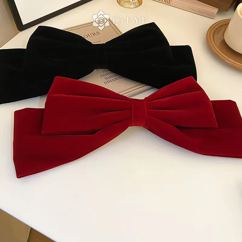 Qrhyk ใหม ่ ขนาดใหญ ่ Barrette Bow คลิปผมสําหรับผู ้ หญิงกํามะหยี ่ Bowknot Headwear Hairpin อุปกรณ ์ เสริมผมใหม ่