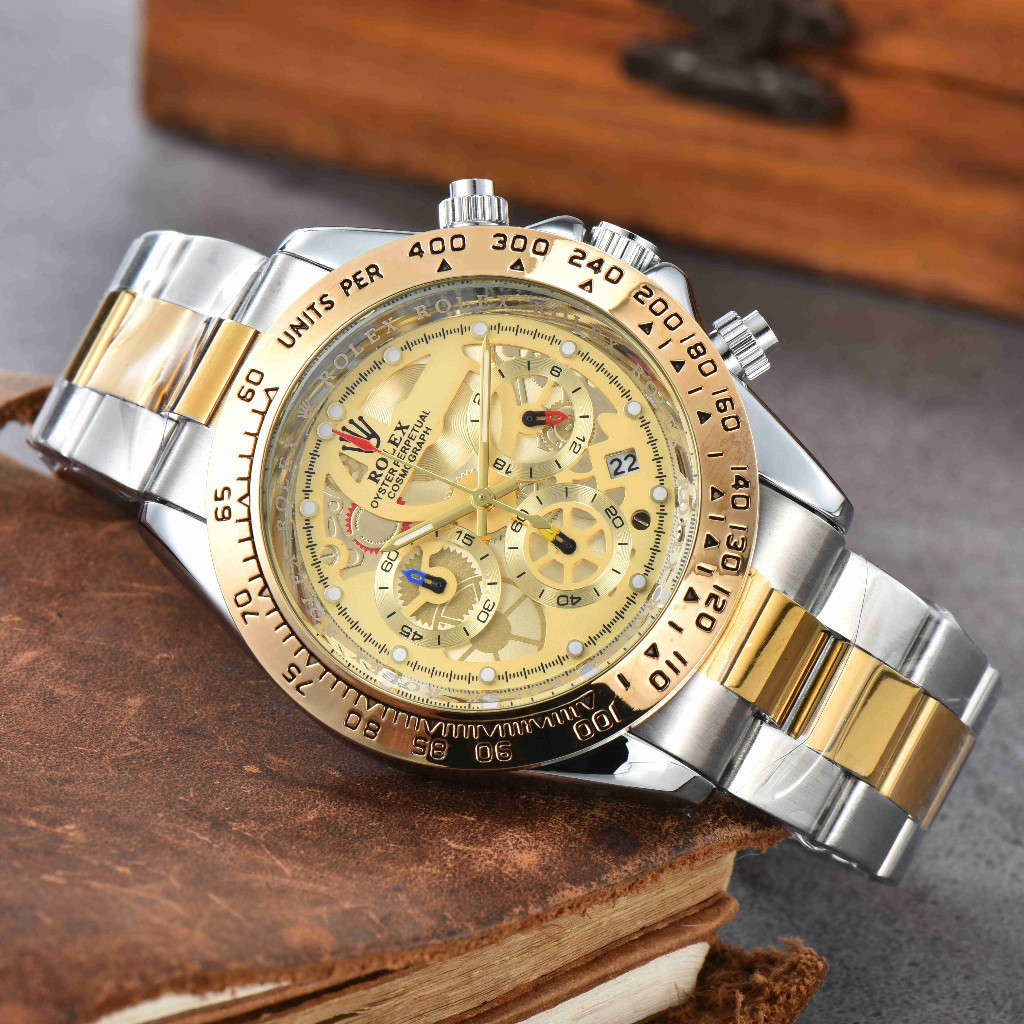 Rolex นาฬิกาข้อมือลําลองอินเทรนด์ Quartz Movement นาฬิกาโครโนกราฟสามตา นาฬิกาสวิส ys