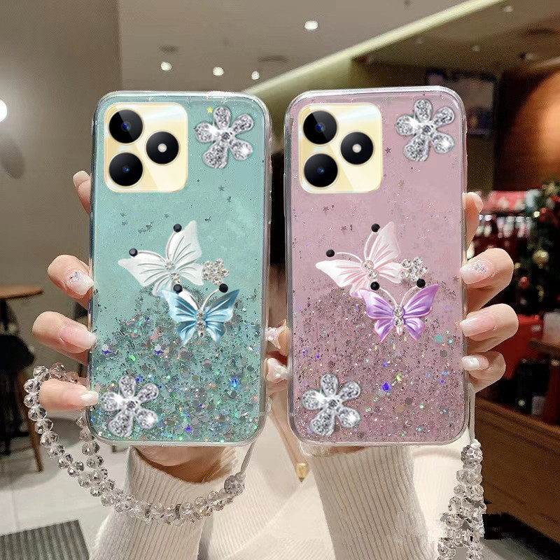 2024 เคสโทรศัพท์ใหม่สําหรับRealme C63 C53 C51Sหมายเหตุ 50 RealmeC63 น่ารักสองผีเสื้อบินตกแต่งด้วยสาย