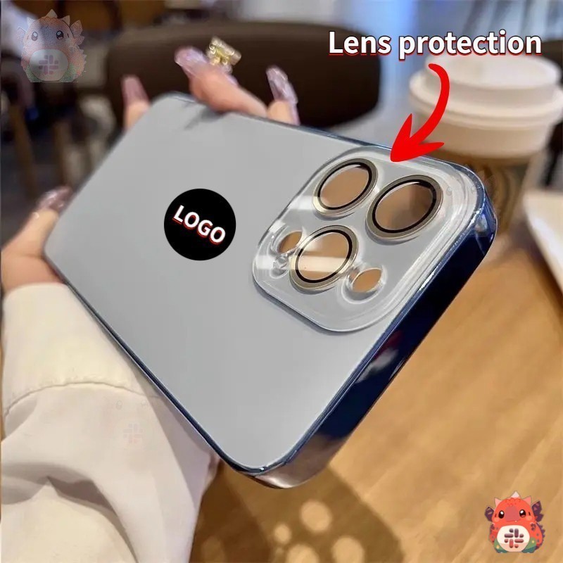 【 พร ้ อมโลโก ้ 】 เคสป ้ องกันกล ้ องแก ้ วหรูหราเหมาะสําหรับ iPhone11 12 13 14 15 Pro Max Plus กรอบชุบไฟฟ ้ ากรณีกันกระแทกและป ้ องกันการตก
