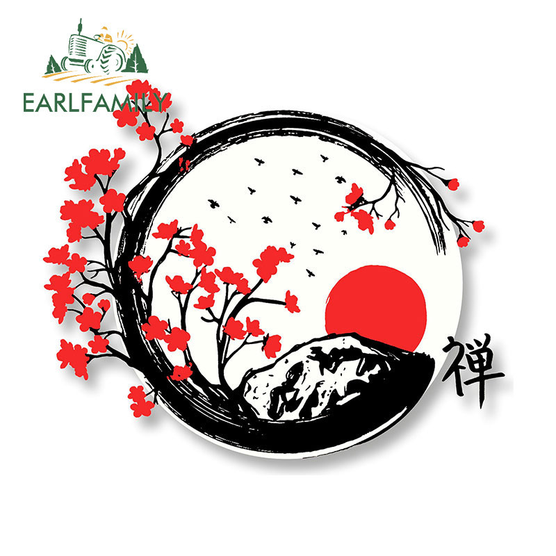 Earlfamily 13 ซม.x 10.9 ซม.ญี่ปุ่น Cherry Tree รถสติกเกอร์ศิลปะ Creative Storage Flask เหมาะสําหรับแบนและเรียบพื้นผิวสะอาด JDM Decal รถสินค้า