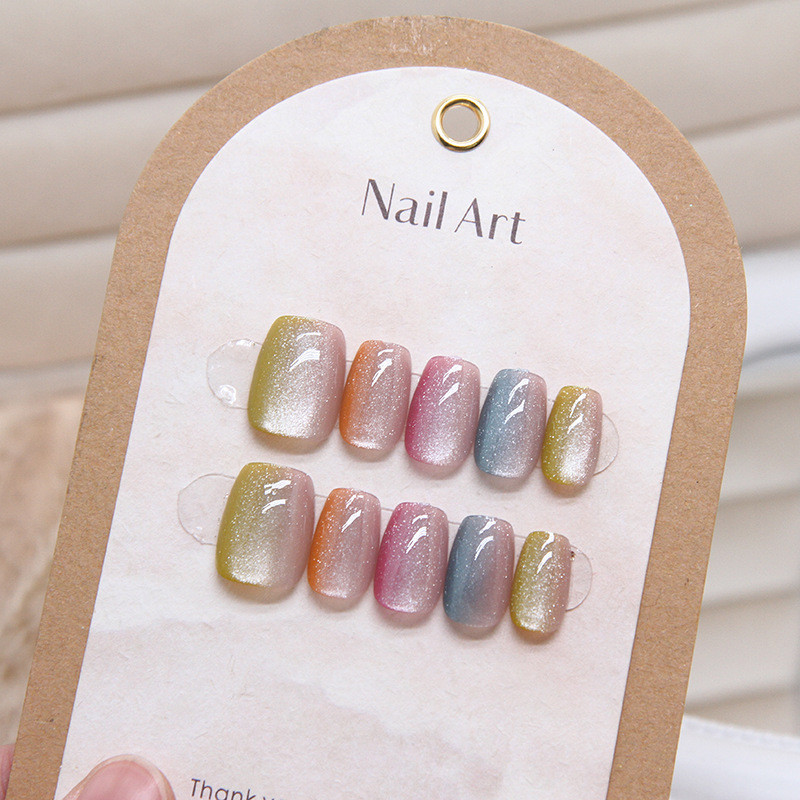 10 ชิ้น Sweet Candy Cat Eye Wearing Armor, เกราะสวมใส่ที่ถอดออกได้และทําด้วยมือ, ฟิล์มเล็บสดสั้น T