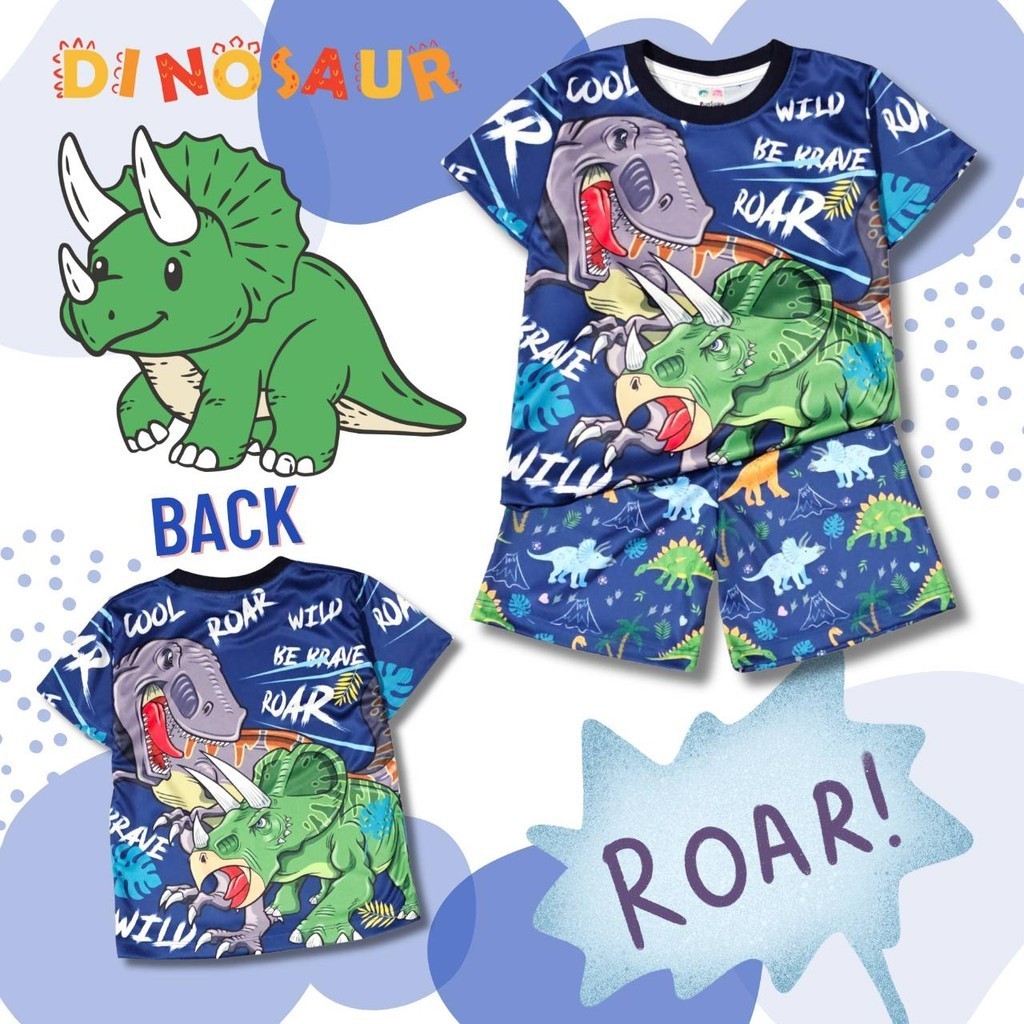 DI0879#4 ชุดเด็ก เสื้อแขนสั้น+กางเกงขาสั้น ลายไดโนเสาร์ ผ้าไมโครเกรดA เสื้อผ้าเด็ก ชุดเด็กแฟชั่น ชุดเด็กลายการ์ตูน