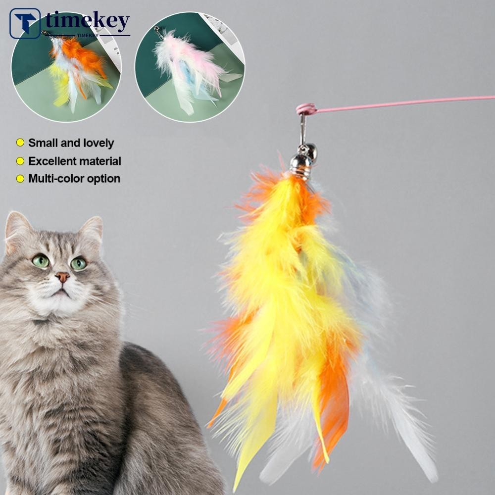 Timekey Feather ของเล่นแมว Bell DIY เปลี่ยนแมว Teaser Stick เปลี่ยนจี้สัตว์เลี้ยงของเล่นอุปกรณ์เสริม E6T2