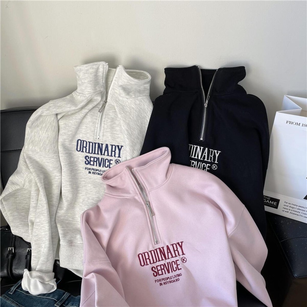 Solovely สไตล์เกาหลี เสื้อกันหนาวผู้หญิง ปักลาย แขนยาว เสื้อคอเต่า ซิปครึ่ง เสื้อสเวตเตอร์ ราคา ถูกที่สุด ดีลบีเคเค
