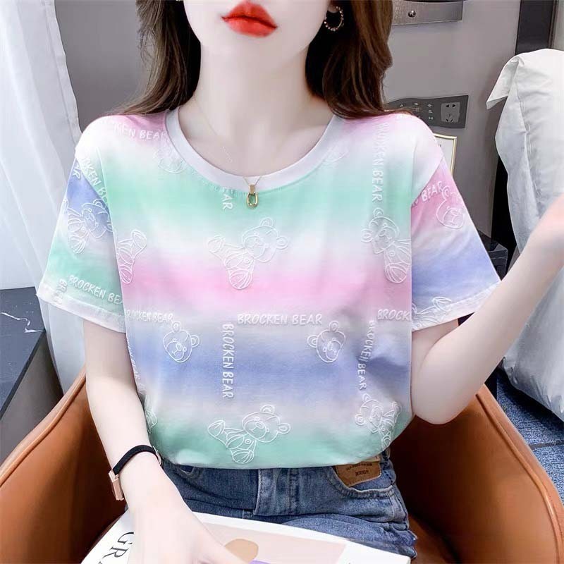 เสื้อแฟชั่นผู้หญิง เสื้อแขนสั้น พิมพ์ลายนูน มีให้เลือกหลายแบบ *พร้อมส่งจากไทย* - 4