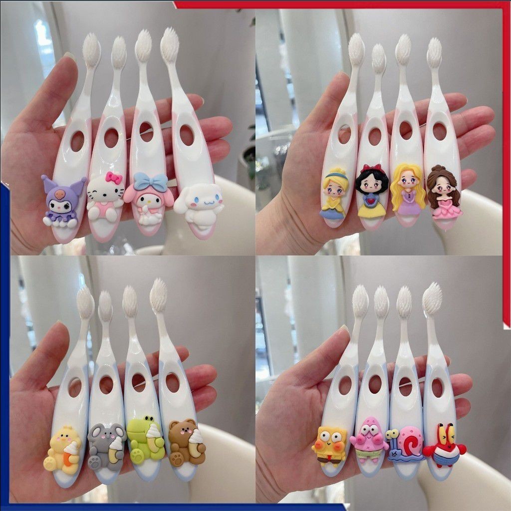 SANRIO 4ชิ้น ซานริโอ การ์ตูนน่ารักแปรงสีฟันเด็กผมปรับ 3 ถึง 12 ปีแปรงสีฟันทําความสะอาดช่องปากเด็กแปรงสีฟัน