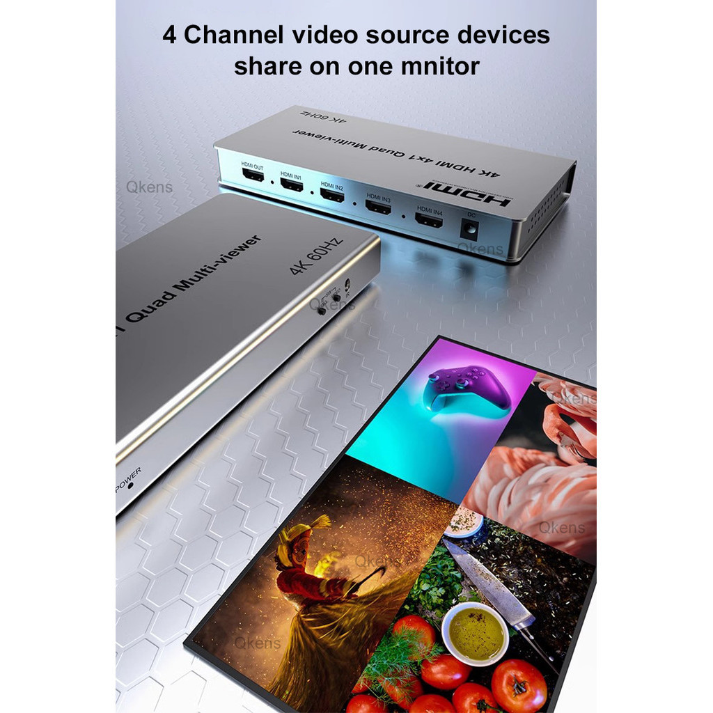 4K60Hz 4x1 HDMI Multiviewer 4 in 1 Out 2 3 4 หน้าจอบน 1 TV Monitor HDMI Multi-viewer PIP 90° หมุนได้