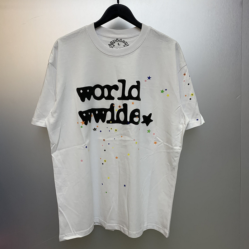 Sp5der Puffy Print Street Fashion Graphic T-shirt สีขาว