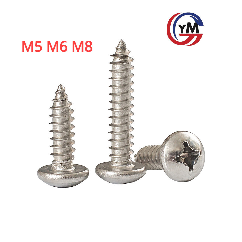 [YHM1]M5 M6 M8 สกรู เกลียวปล่อย สแตนเลส 304 หัวกลม หัวแพน แฉก P+ ปลายแหลม น็อต Pan Head Phillip Tapping Screw