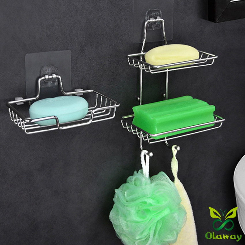 Olaway ที่วางสบู่สแตนเลส ชั้นวางของ วางสบู่ ฟองน้ำ ไม่ต้องเจาะผนัง  soap dish