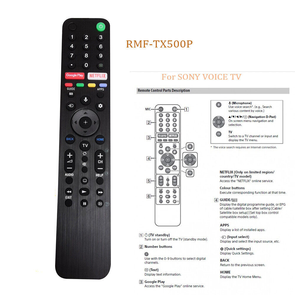ใหม่ RMF-TX500P รีโมทคอนโทรลด้วยเสียงสําหรับ SONY 4K UHD Android Bravia TV XG95 / AG9
