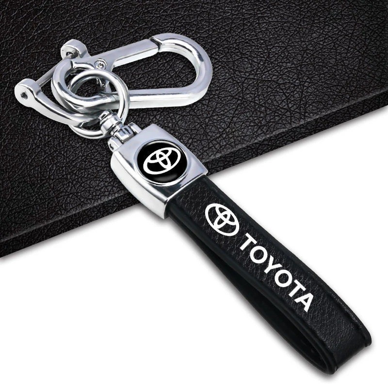 จัดส่งจากประเทศไทย: ของแท้หนังพวงกุญแจโลโก้รถยนต์ชุดสำหรับ for Toyota Camry Prius Corolla RAV4