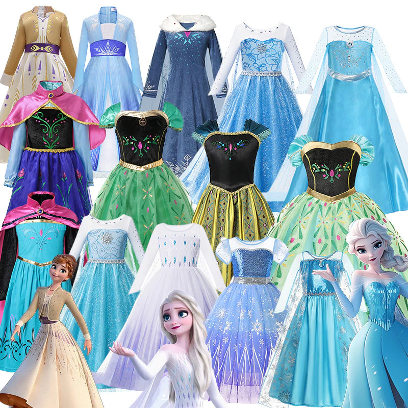 เด็กผู้หญิง Elsa Princess Dress Birthday Party คอสเพลย์เครื่องแต่งกาย Anna Princess Themed Dresses เสื้อผ้าฮาโลวีน