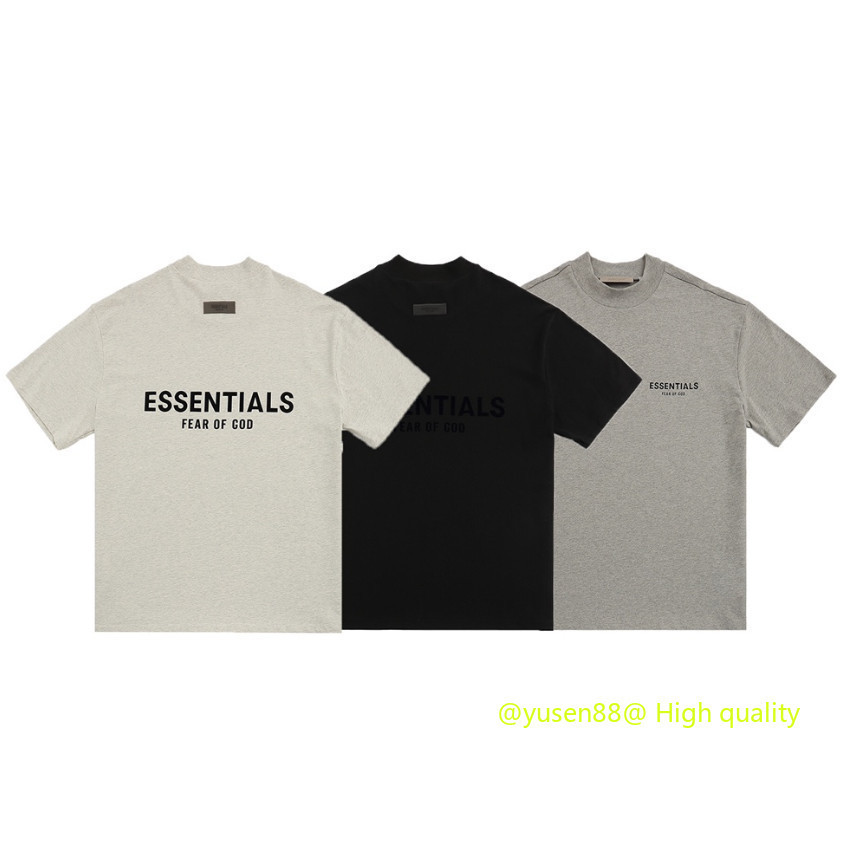 Hot Sale *** hot ** Essentials fog Front Back Black Flocking Pure Cotton Short Sleeve T-Shirt