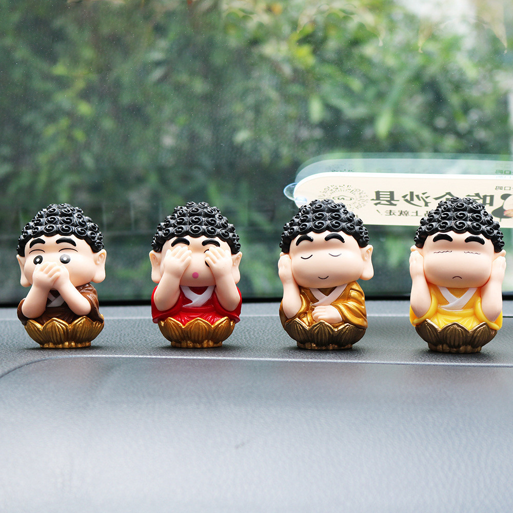 Buddhist Trinkets | พระพุทธรูป 4 ไม่ (ไม่คิด ไม่ฟัง ไม่ดู ไม่พูด) โมเดลฟิกเกอร์การ์ตูน ชินจัง ของตกแต่งรถยนต์