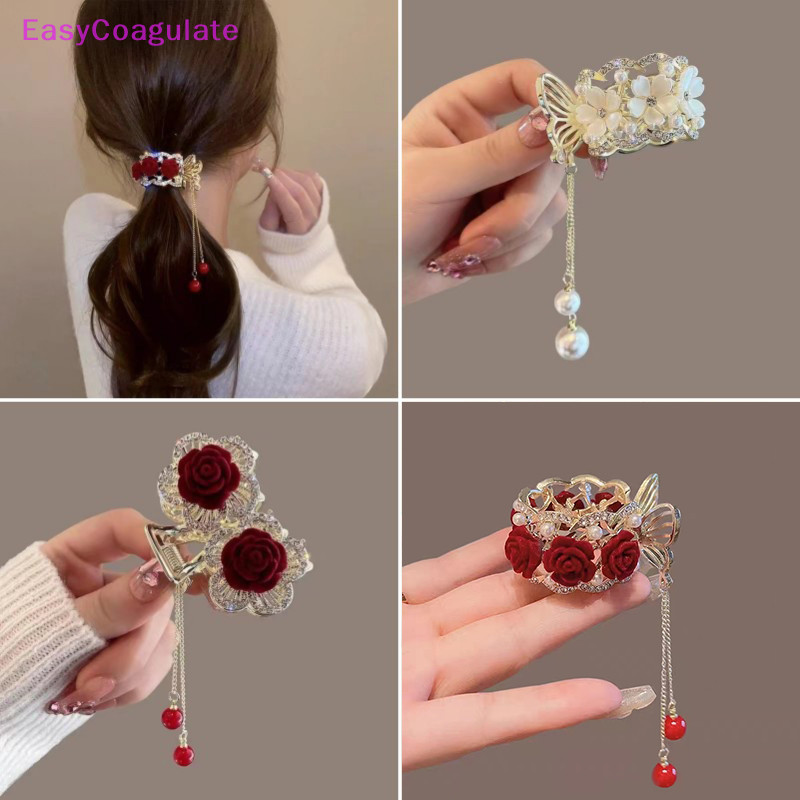 Eas แฟชั่น Rhinestone sel ไข่มุกผม Claws ดอกไม้คลิปผมผู้หญิง Barrettes หางม้าผู้ถือ Hairpins อุปกรณ์เสริมผมของขวัญ Ate