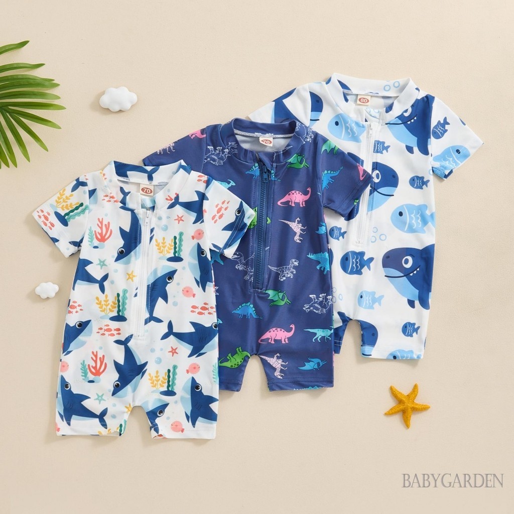 Baga-3 Month-3years เด็กทารก Rash Guard ชุดว่ายน้ํา Rompers ซิปแขนสั้น Whale/ไดโนเสาร์พิมพ์เด็กชุดว่ายน้ําชุดว่ายน้ําเด็ก