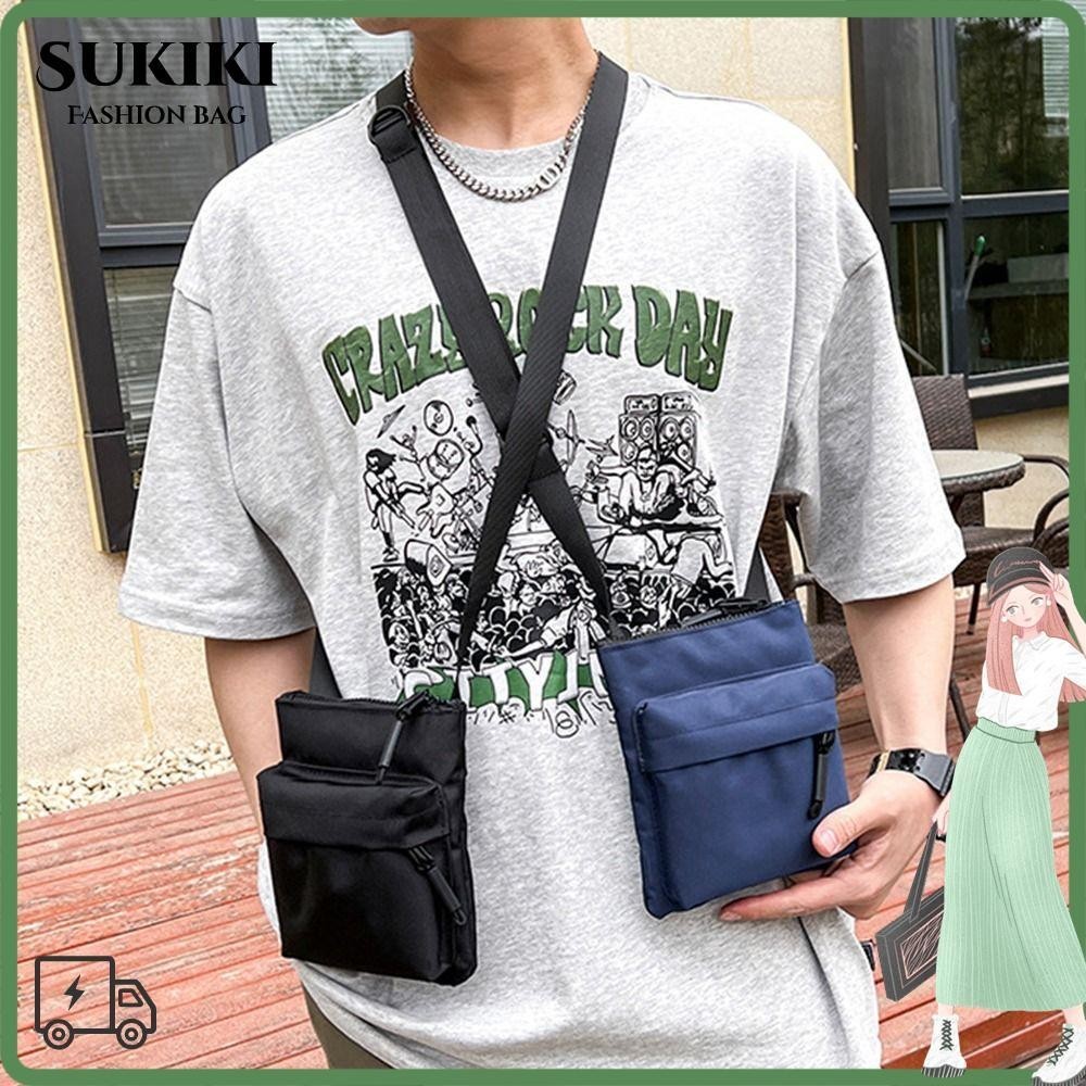 Sukiki กระเป๋า Messenger, กระเป๋าสะพายสีทึบกันน้ํา, แฟชั่นไนลอนกระเป๋าข้ามร่างกายผู้หญิงผู้ชาย