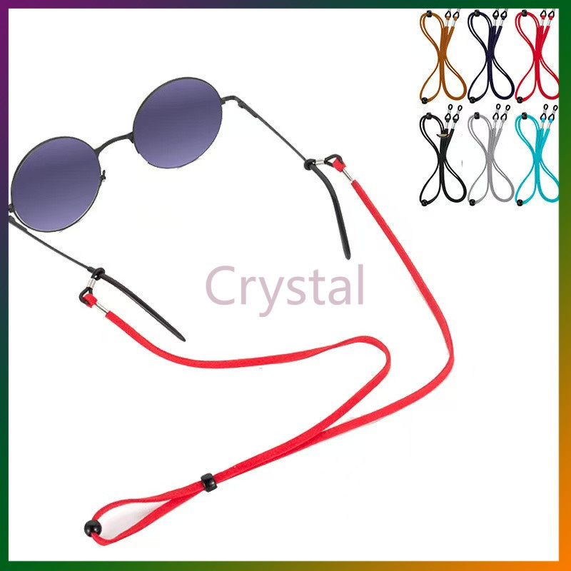 Crystalเชือกคล้องแว่นสายตาแบบปรับได้/เชือกคล้องแว่นอ่านหนังสือแบบหนังมันเงาสไตล์เรโทรพร้อมที่ห้อยคอเชือกคล้องแว่นกันหล่น