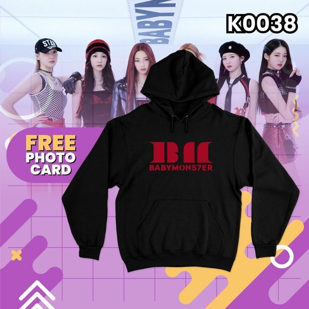 ผ้าฝ้าย Hoodie K0038 เสื้อฮู้ด Baby Monster ฟรีโฟโต้การ์ด M-3XL
