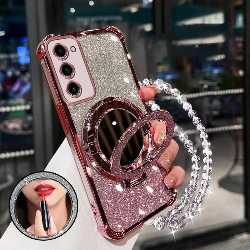 [3 In 1]เคสสําหรับSAMSUNG s21 fe samsung s21 ultra samsung s21 Plusเคสโทรศัพท์Softcaseซิลิโคนกันกระแทกฝาครอบดีไซน์ใหม่ความงามเชือกเส้นเล็กกระจกแต่งหน้าพร้อมที่วางSJSFDD01