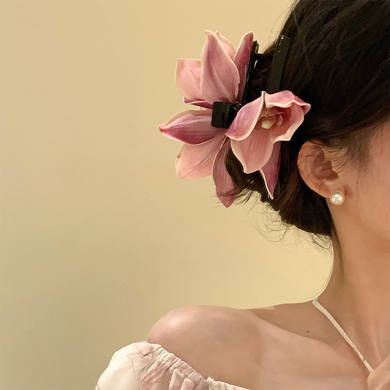 Kovoi/qionglu หยกสาวไล่โทนสี Huilan กล้วยไม้คว้าคลิป Super Fairy จําลองดอกไม้คลิปผมด้านหลังหัวบรรยากาศรู้สึกภาพเครื่องประดับผม
