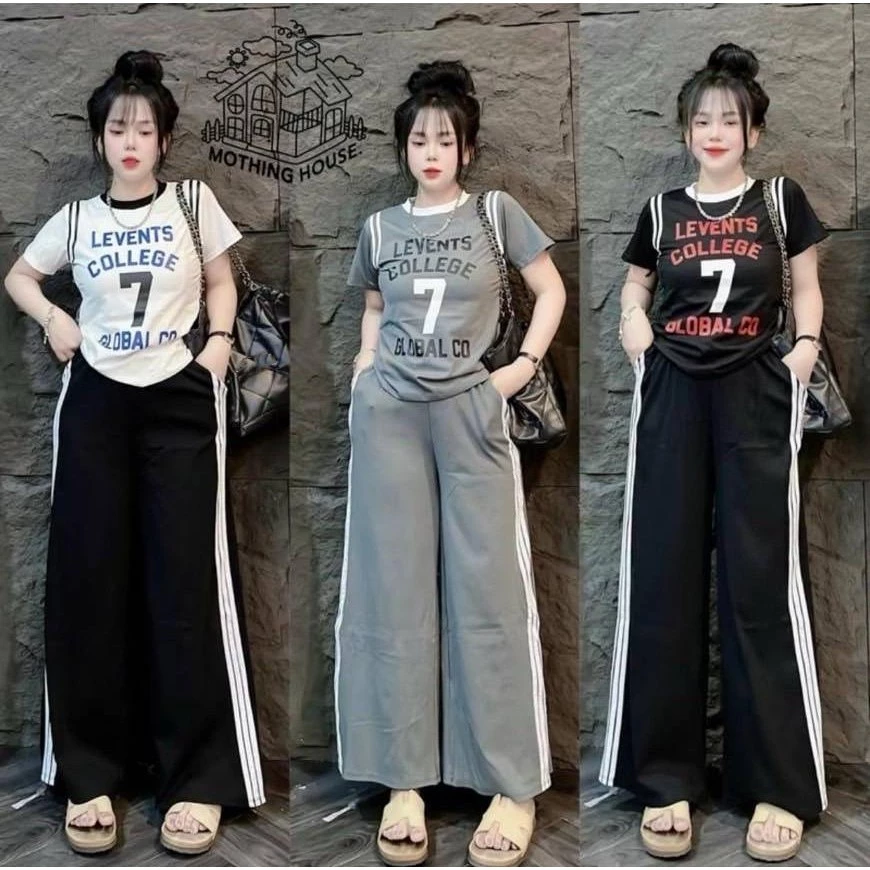 ชุดเซ็ต 2 ชิ้น เสื้อ+กางเกง S283 งานสกรีนลาย กางเกงทรงกระบอก เอวยางยืด มีกระเป๋าข้าง ผ้าหนังไก่ พร้อมส่ง