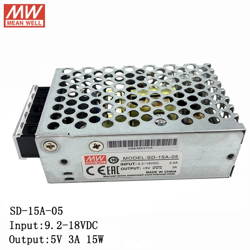 MEAN WELL SD-15A-5 9.2 ~ 18V DC ถึง 5V DC 3A 15W DC-DC Converter Enclosed ประเภท Switching Power Sup