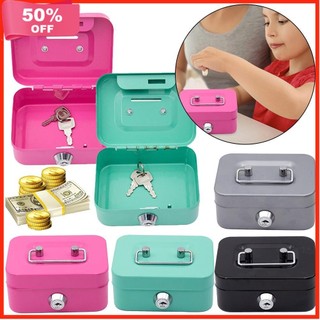 Money Safe Box Lockable Cash Box with Key,Portable Piggy Box Metal Small Security Lock Organizer