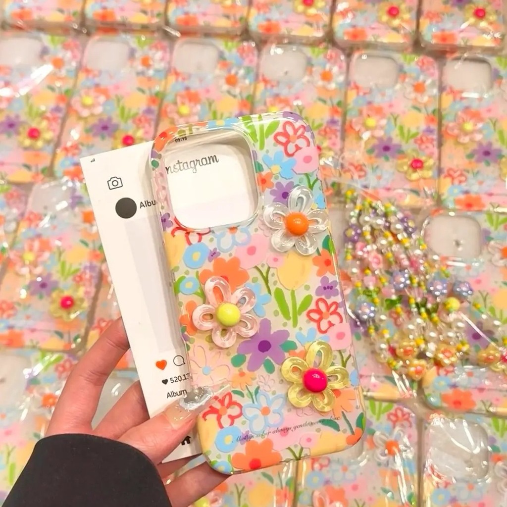 Huiwanju ดอกไม้กราฟฟิตี้ฤดูใบไม้ผลิเหมาะสําหรับ iPhone16promax เคสโทรศัพท์มือถือ iP15pro ป้องกันการตก 14 พร้อมเชือกเส้นเล็ก 13 สดขนาดเล็ก 11