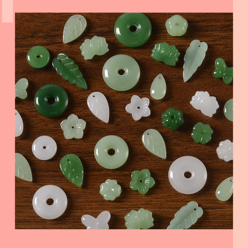 [JIN] diy เลียนแบบหยก Leaf Lotus Water Drop จีนผีเสื้อดอกไม้สร้อยข้อมือจี้