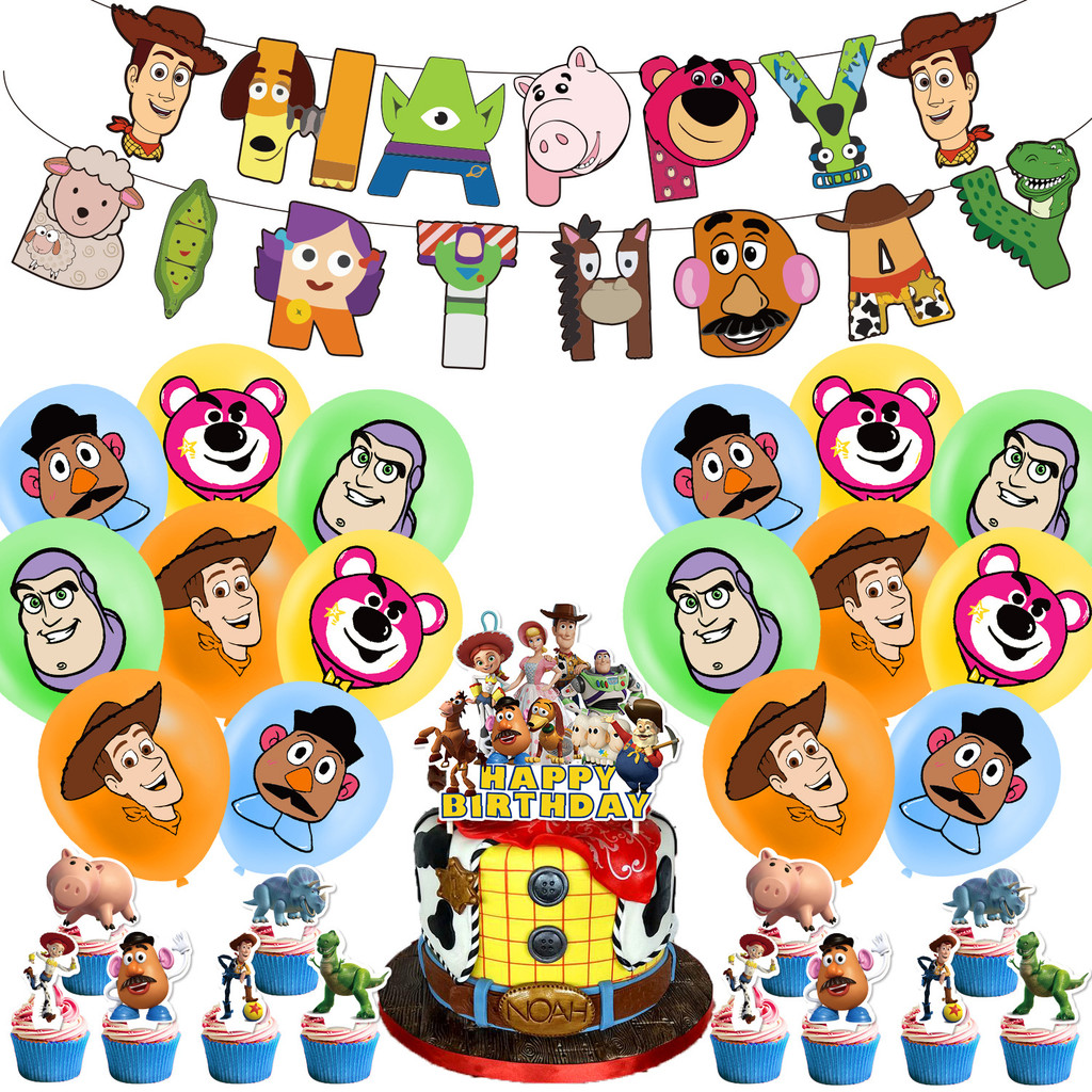 TOY STORY BIRTHDAY PARTY DECORTATION SET PACKAGE LOTSO BANNER BALLOON เค้ก TOPPER CUP เค้ก