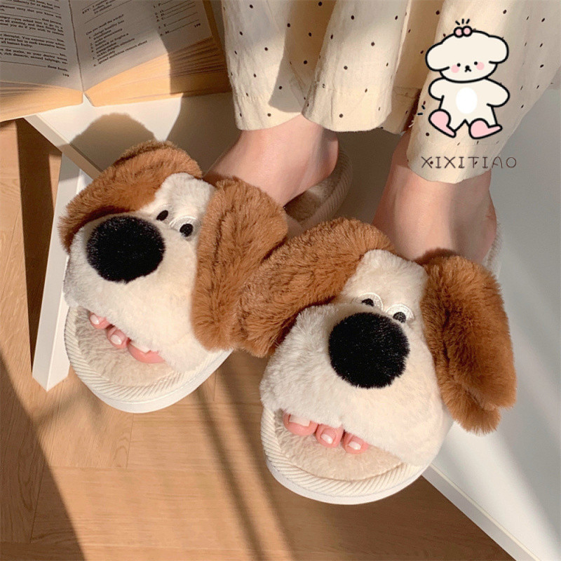 Xixtiao รองเท้าแตะผู้ชายผู้หญิง Warm Soft Sole ลูกสุนัขสามมิติในร่มบ้าน