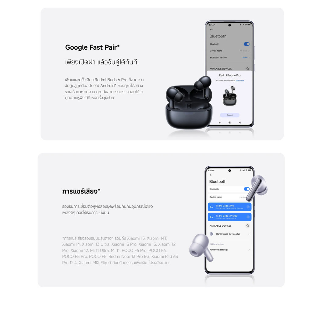 🛵มีส่งด่วน💨 XIAOMI REDMI BUDS 6 PRO หูฟังบลูทูธ ไมโครโฟน 3 ตัว AI ตัดเสียงรบกวน เทคโนโลยี LDAC การเชื่อมต่อสองอุปกรณ์