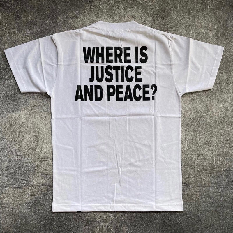เสื้อยืด LIMBO - WHERE IS JUSTICE AND PEACE ผ้าฝ้ายสีขาว combad 24s/30s