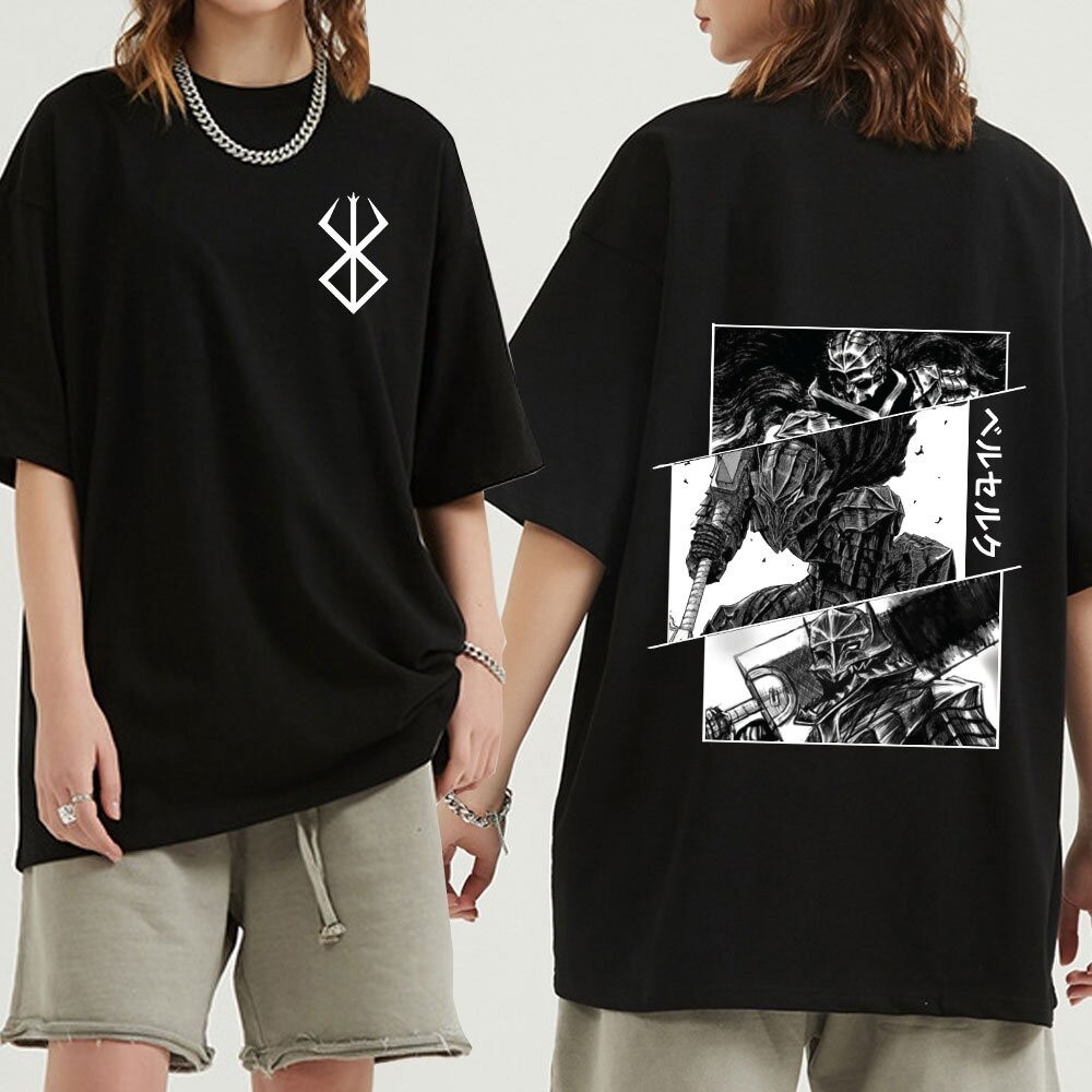 เสื้อยืดพิมพ์ลายพรีเมี่ยม Berserk Guts พิมพ์สองด้าน
