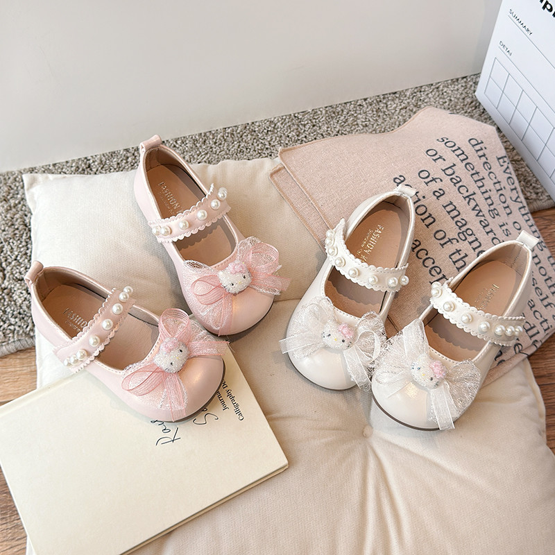 น่ารักแฟชั่นสาวรองเท้าเจ้าหญิงการ์ตูน สวัสดี คิตตี้ เด็กรองเท้าหนังเลื่อมลูกไม้กุทัณฑ์เด็กรองเท้าแบนสําหรับงานแต่งงาน