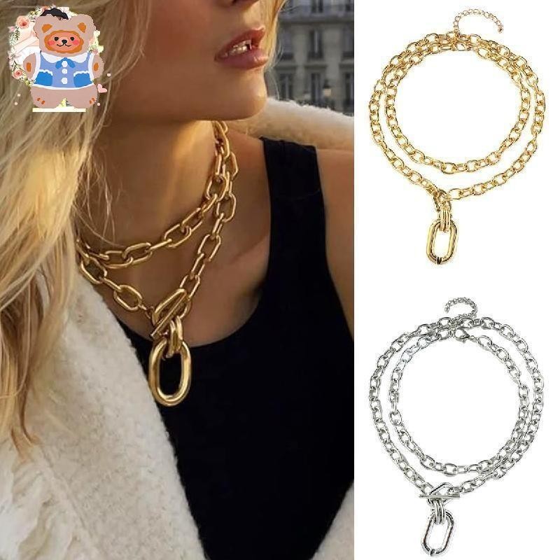 [CRS]สร้อยคอโชคเกอร์โซ่โลหะสองชั้นสําหรับผู้ชายผู้หญิงพังก์สมอโซ่จี้สร้อยคอเครื่องประดับฮิปฮอป