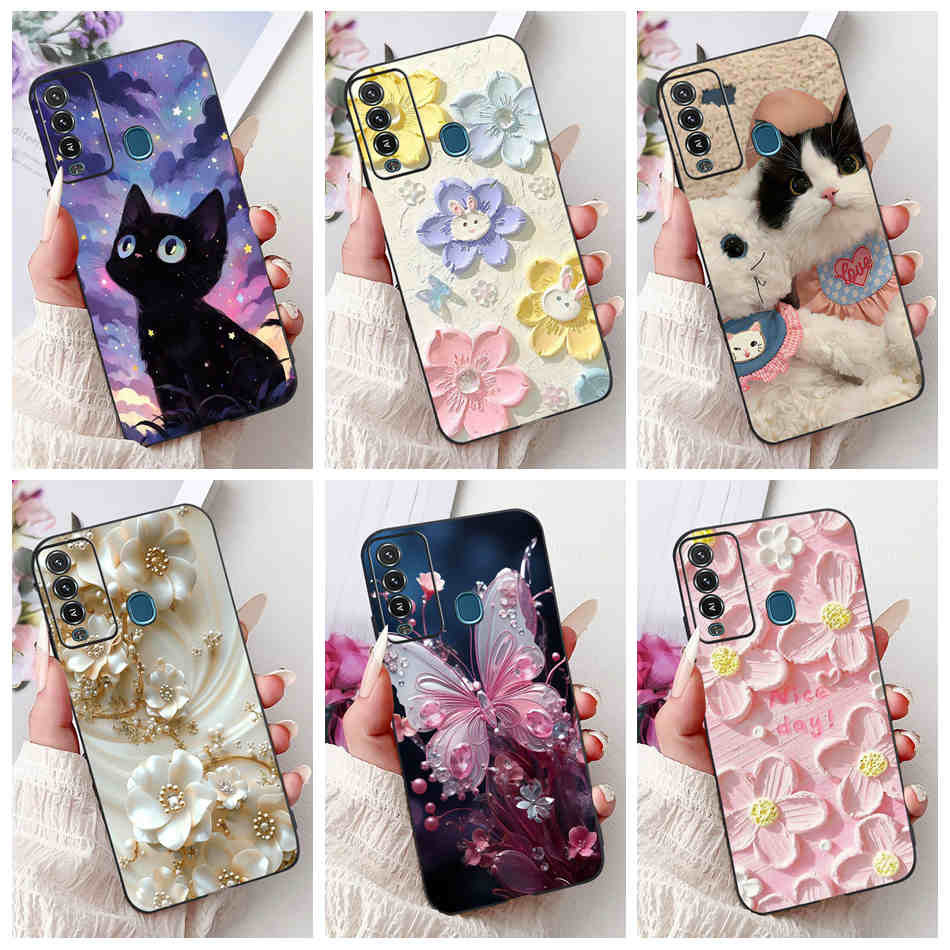 สําหรับ Itel P37 / Vision 2S / Itel P651L P681L / Itel Vision2 Plus / P37 Pro แมวน่ารักผีเสื้อดอกไม้