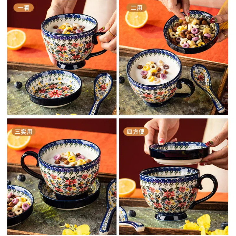 ชุดถ้วยกาแฟสไตล์โบฮีเมียนย้อนยุคดอกไม้ถ้วยเซรามิก/ผ้าพันคอ/ช้อนความจุสูงถ้วยน้ําชายามบ่ายไมโครเวฟถ้วยอาหารเช้าแก้ว - รูปที่ 6