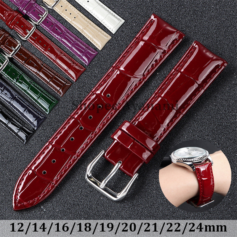 Glossy หนังสายนาฬิกาผู้หญิงผู้ชายเข็มขัดสร้อยข้อมือ 12/14/16/18/19/20/20/22/24 มม. Universal เปลี่ยนกันน้ํากีฬาสายนาฬิกา