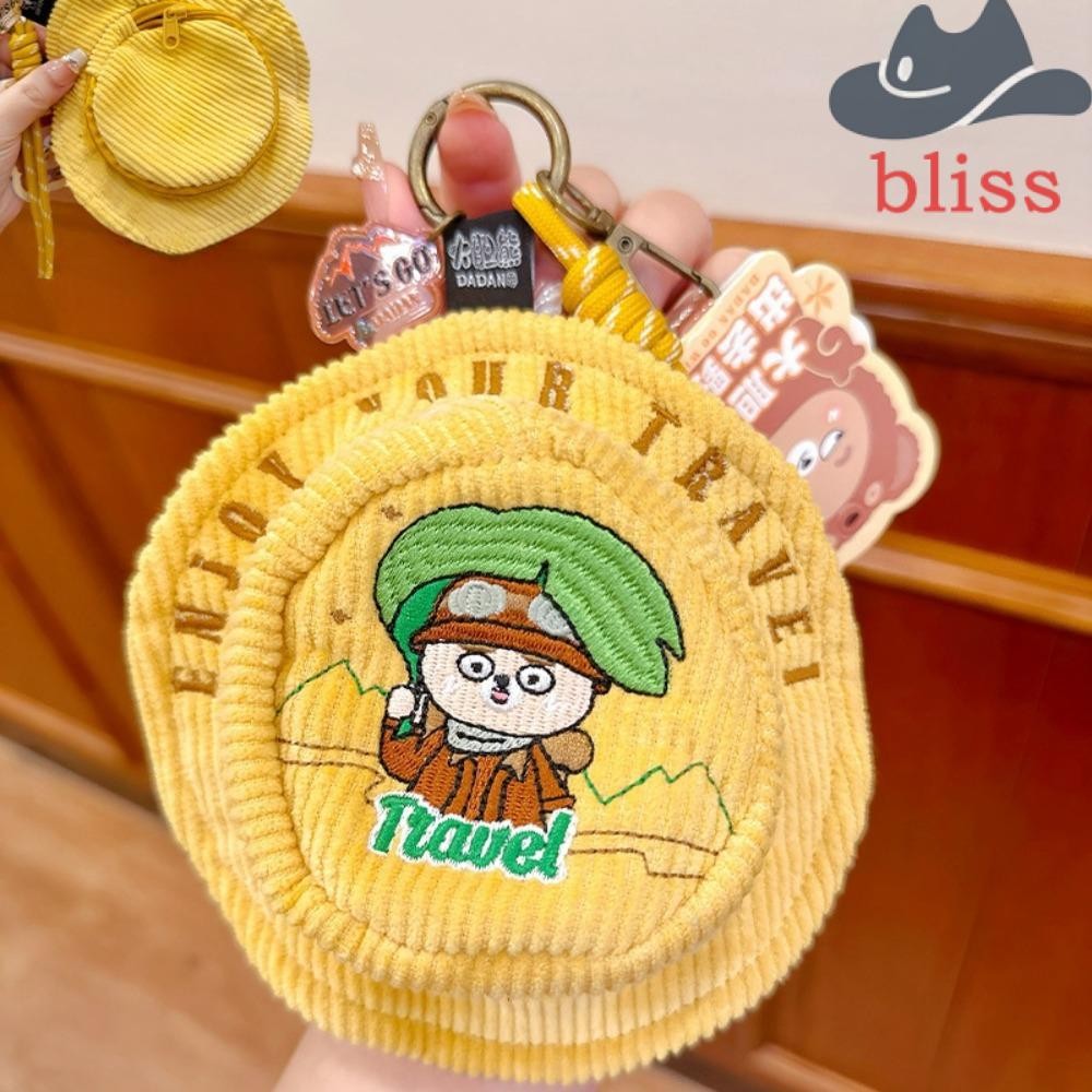 Bliss Dadan Bear กระเป๋าใส่เหรียญกระเป๋าสตางค์,สายหูฟังซิป Dadan Go Wild Plush กระเป๋า,ตลกหมวกกระเป๋