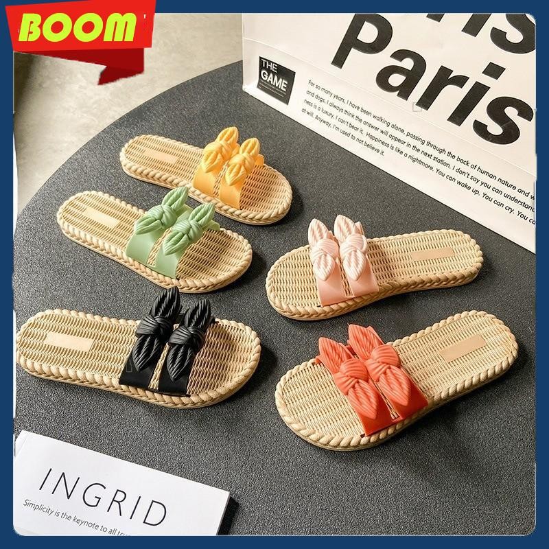 รองเท้าแตะโบว์ รองเท้าแตะแฟชั่นของผู้หญิง ในร่ม รองเท้าแตะอาบน้ำในห้องน้ำราคาถูก