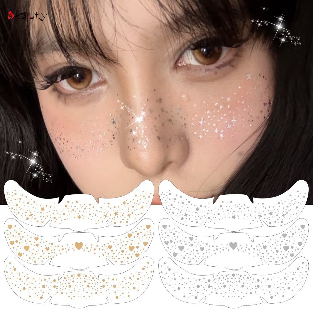 Glitter Freckle Faceสติกเกอร์กันน้ําStar Dots Paster Love DIY Body False Tattoo PatchเทศกาลเพลงCosplay Decor Decals